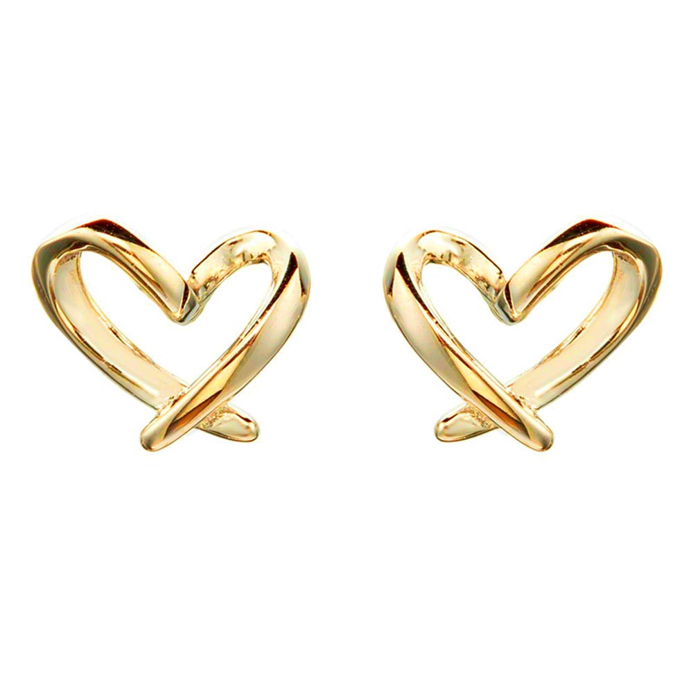 Minimalist Golden Heart Sterling Silver Earrings for Women Girls Charm Hollow Love Hearted Stud Tiny Small Cartilage Tragus Post Pin Hypoallergenic Pierced Ear Christmas Birthday Halloween Thanksgiving Jewelry Gifts