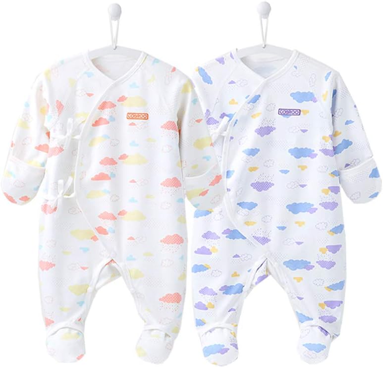 Baby Footed Sleepers Pajamas with Built-in Mittens 100% Cotton Baby Outfits with Floral Butterflies Print 0-6 Months