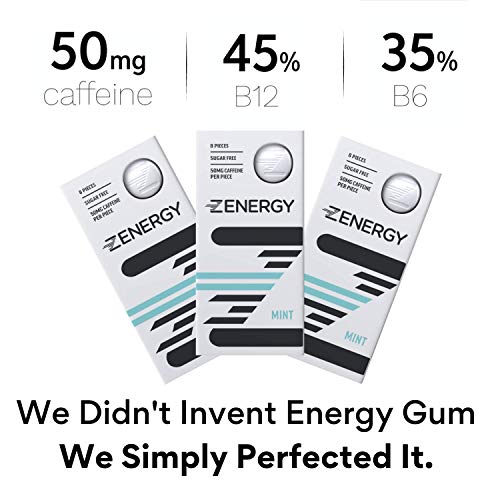ZENERGY Energy Gum, 50mg of Caffeine Per Piece with B6 and B12 Vitamins