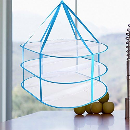 UxradG Portable 3-Tier Folded Windproof Mesh Hanging Clothes Basket Sweater Dryer Net