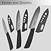 Dwave Ceramic Knife Set 3-Piece (Includes 6-inch Chef's Knife, 5-inch Utility Knife and 4-inch Fruit Paring Knife), with 3 Knife Sheaths for Each Blade (Black Blade)