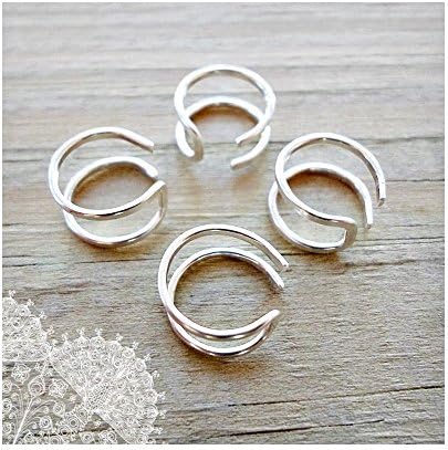 Sterling Silver 925 Ear Cuff 2pc Fake Lip Nose Ring Double Hoop 19 Gauges Wire Fake septum nose ring Faux lip ring