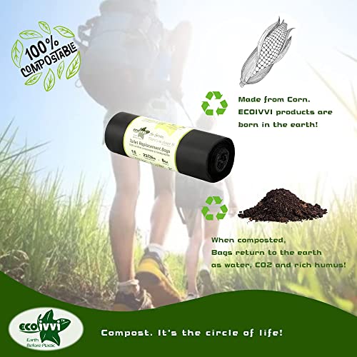 Ecoivvi 8 Gallon Compostable Portable Toilet Bags, 15 Count, Camping