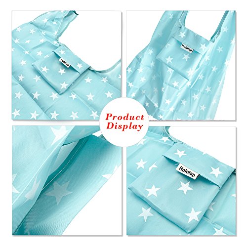 Reusable Grocery Bags Set of 6 Heavy Duty Foldable Shopping Tote Bag by Holotap Nylon Reusable Shopping Bag fits in Pocket Washable, Durable and Lightweight (Big five-pointed star, Spot) - Thumbnail 4