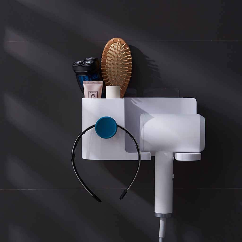 Ahagogo Bathroom Hair Dryer Holder Toothbrush Rack Wall Mounted Drier Storage Comb Shift (White, 23 x 10.5 x 11.5cm)