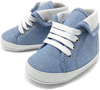 Frills Infant Toddlers Baby Boys and Girls Soft Soled Crib Shoes PU Sneakers - Blue Foldover (for ages 6-12 months/11 cm. length)