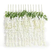 Huata 10PCS 3.2 Feet Artificial Flower Silk Wisteria Vine Ratta Hanging Wedding Decor Garlands(White)