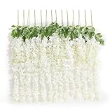 Huata 10PCS 3.2 Feet Artificial Flower Silk Wisteria Vine Ratta Hanging Wedding Decor Garlands(White)