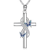 JERWLI Butterfly Necklace 925 Sterling Silver Infinity Cross Necklace Butterfly Pendant Jewelry Gifts for Women