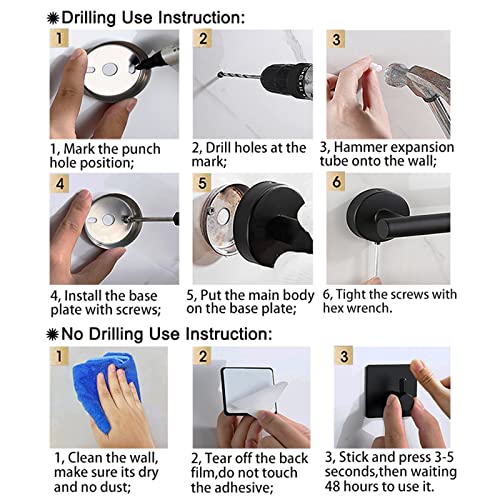 Linyoish 8-teiliges Badezimmerzubehör-Set aus Edelstahl, Handtuchhalter, Toilettenpapierhalter, Handtuchring, Kleiderhaken, 2 Klebehaken,2 Rasiererhalter (Schwarz)