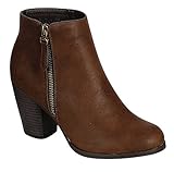 RENEEZE BABA-02 STACKED HEEL ZIPPER ANKLE BOOTIES - BROWN