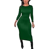Mokoru Women's Casual Bodycon Long Sleeve Sexy Tight Club Party Midi Pencil Dresses