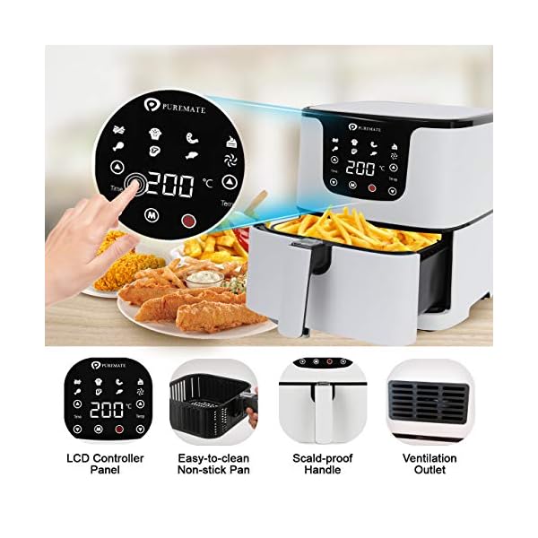 PureMate-Air-Fryer-with-Digital-Display-Recipes-Book-XL-55L-Healthy-Oil-Free-1700W-Air-Fryer-with-7-Preset-LED-One-Touch-Screen-Timer-Adjustable-Temperature-Control-for-Low-Fat-Cooking PureMate Air Fryer with Digital Display & Recipes Book, XXL 5.5L Healthy Oil Free 1700W Air Fryer with 7 Preset, LED One…