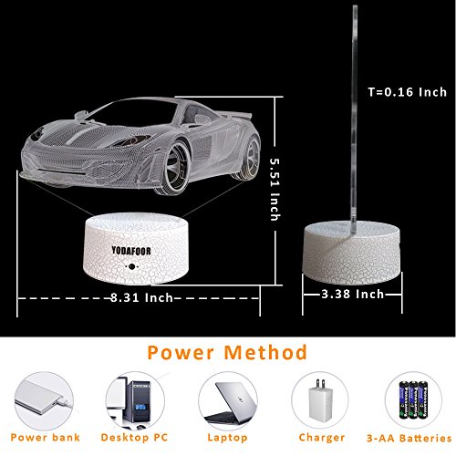 image for YODAFOOR 3D Night Lights for Kids Baby Teen 3D Toy Car Illusion Lamp, 