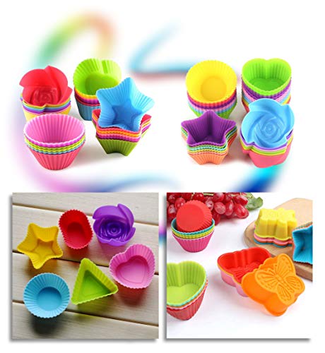Cupcake Baking Cup Molds Bundle Easy Clean Pastry Liners 48 Nonstick Reusable Silicone Muffin Molds with Icing Pen Cupcake & Cake Decorating Pen Set