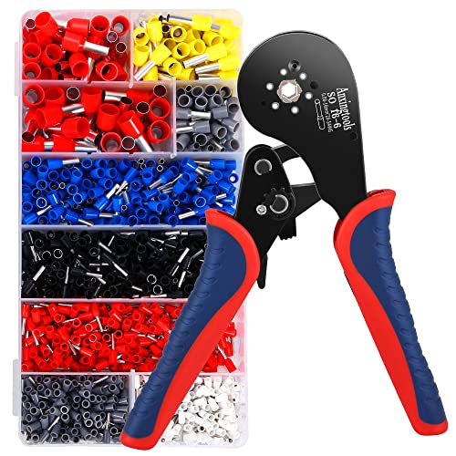 Ferrule Crimping Tool Kit, Hexagonal Wire Crimping Pliers for 0.08-16mm² with 1200pcs Red Copper Wire End Terminals, Ratcheting Wire Crimping Tool Kit