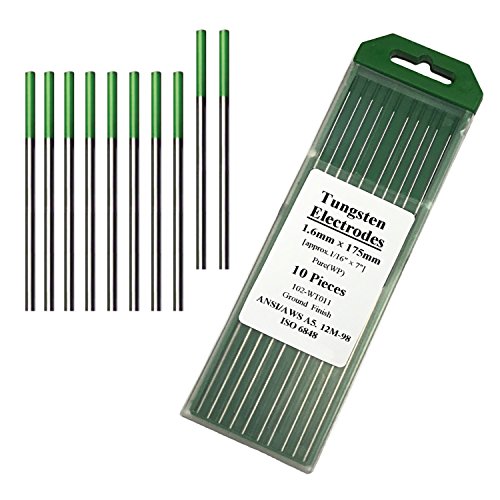Pure Green Tungsten Electrodes 1/16" for Tig Welding--10 Pack