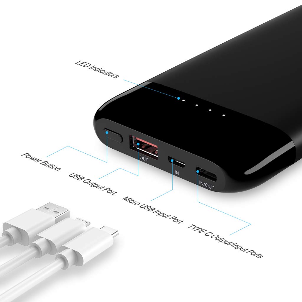 FLOUREON 10000mAh Portable Power Bank External Battery Pack with QC 3.0 High Speed Output (Black)