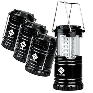 Etekcity 4 Pack Portable Outdoor LED Camping Lantern with 12 AA Batteries (Black, Collapsible)