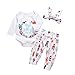 Astrill Mekilyn 3Pcs Baby Boy Girls Print Long Sleeve Letters Romper+Leaves Pant+Bunny Headband Winter Outfit (9-12 Months, White)