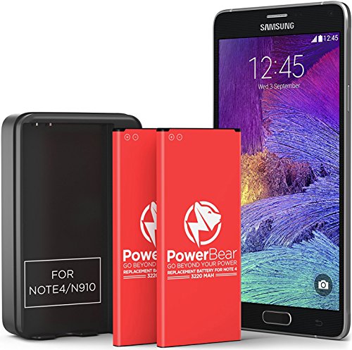 PowerBear 2X Phone Battery Replacement for Note 4 [3,220 mAh] with Note 4 Spare Battery Charger Cradle | Note 4 Battery | Note 4 Spare Battery & Note 4 Replacement Battery Kit [24 Month Warranty]