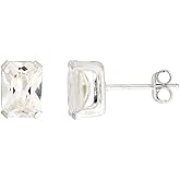 Sterling Silver Cubic Zirconia Emerald cut Studs Earrings 2 carat/pair