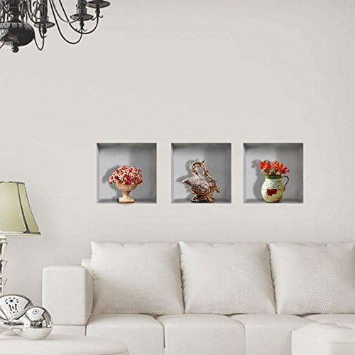Hiquty Vase Flower 3D Riding Lattice Wall Decals JaoKhun Removable Wall Art Grid Stickers H