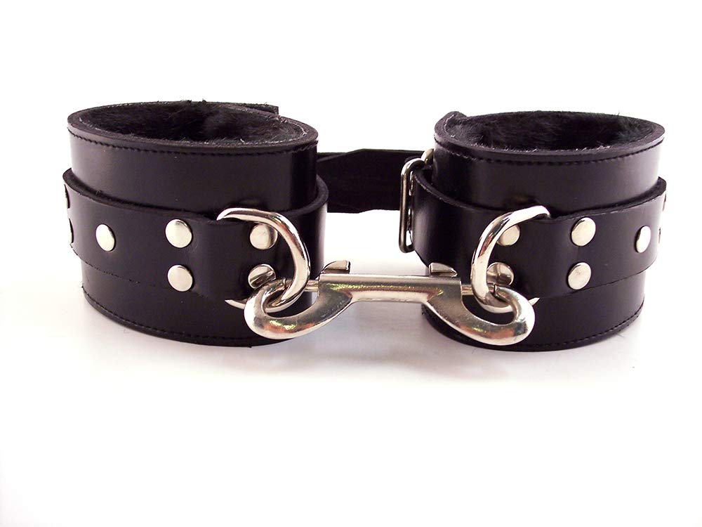 Rouge Garments Adult Leather Fur Wrist Cuffs, Black