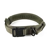 yisibo Harness Dog Collar Nylon Tactical Dog Collar Military Training Adjustable Dog Collar for Small Medium Large Dogs with D-ring Handle Metal Buckle Collar(1.5''L, Ranger Green)