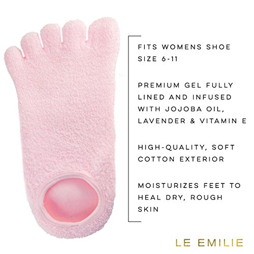 LE EMILIE 5 Toe Moisturizing Gel Socks Perfect for Healing Dry Cracked Heels and Feet