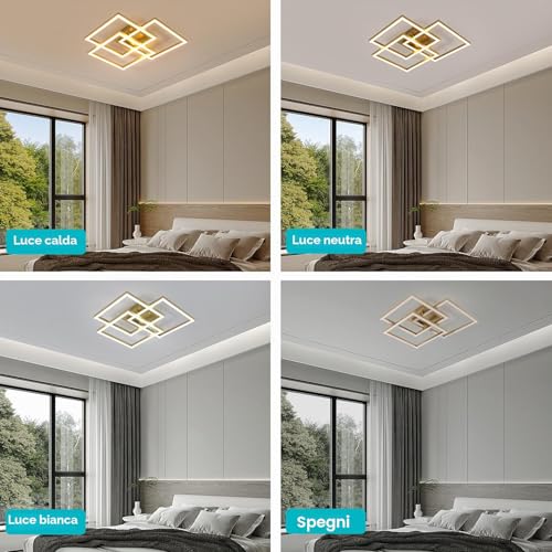 DELIPOP Modern LED Ceiling Light, 40W 4500LM Dimmable Ceiling Light, Memory Function, Gold Square LED Ceiling Light for Living Room, Bedroom, Kitchen