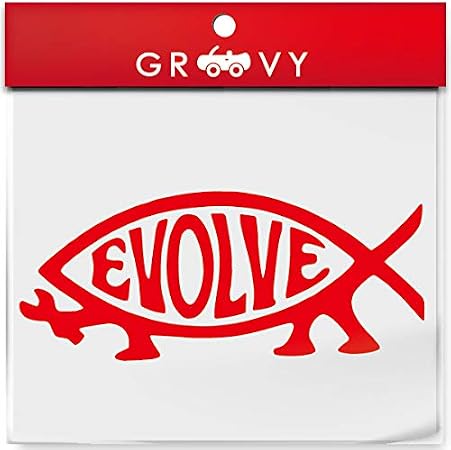 Amazon 魚 進化 シール おしゃれ かっこいい 釣り Evolve 車 自動車 エンブレム ステッカー デカール 140 レッド ステッカー デカール 車 バイク