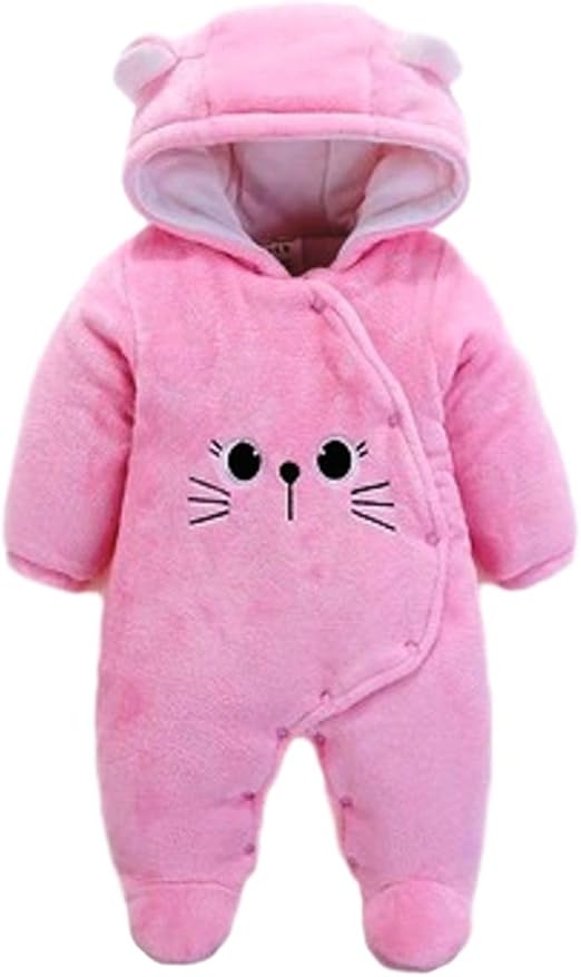 Amazon Co Jp C Blossom ふわふわ ベビー服 ロンパース カバーオール 着ぐるみ コスチューム 防寒 足つき 暖かい かわいい ニャンコちゃん 女の子 男の子 出産祝い プレゼント 59 66 73 80 C 015 ピンク 66 服 ファッション小物