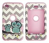 iPod Touch 4th Generation Case,Lantier 3 Layers Verge Hybrid Soft Silicone Hard Plastic TUFF Triple Impact Shockproof Quakeproof Defender Drop Resistance Protective Case Cover Waves Cheveron Owl Pink