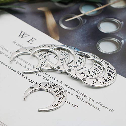 JETEHO 50 Pcs I Love You to The Moon and Back Word Charms Engraved Double Side Message Charms Pendants for Bracelet Jewelry Making - Thumbnail 3