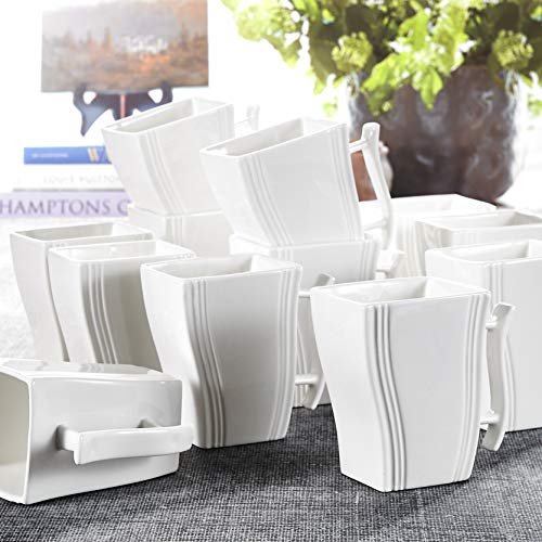 Square Coffee Mugs,MALACASA 12 OZ Porcelain Espresso Cups Tea Mugs Set