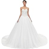 Likedpage Sweetheart Tulle Ball Gown Wedding Dress, A-line Bridal Gown with Train