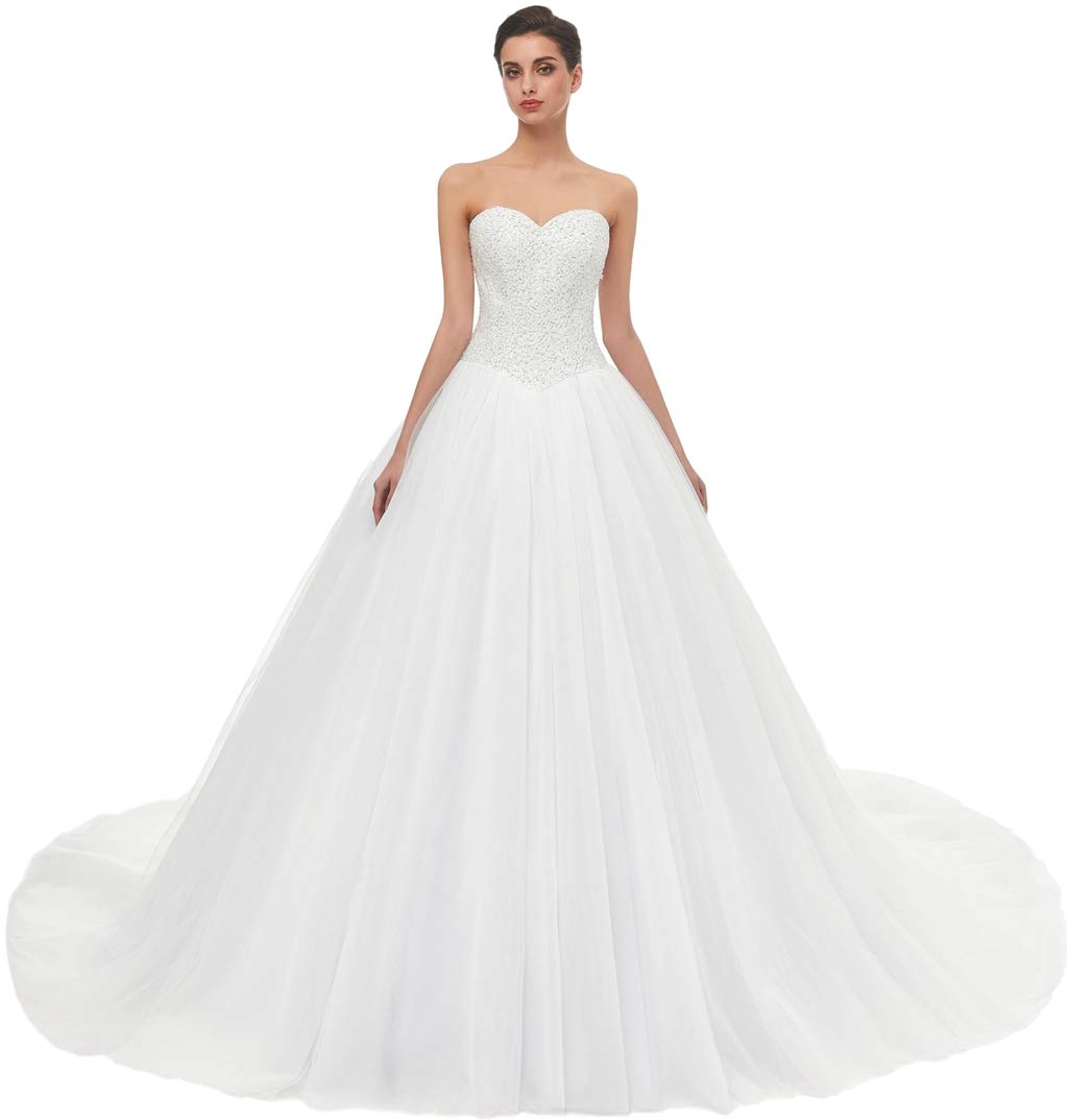 Photo 1 of Likedpage Women's Sweetheart Tulle A-line Wedding Dresses for Bride with Train Ivory US2