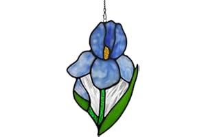 BOXCASA Iris Flower Gifts Stained Glass Suncatchers,Forever Flower Decor Stained Glass Window Hanging,Iris Flower Gifts for Women,Birthday Gifts for Mom Grandma Friends Wife