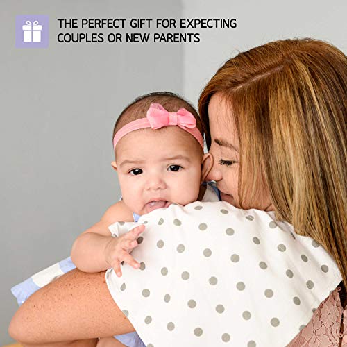 CuddleBug Baby Burp Cloths, Grey & White (Spots & Stripes) - Pack of 5 - Extra Absorbent 100% Organic Cotton Burp Cloths