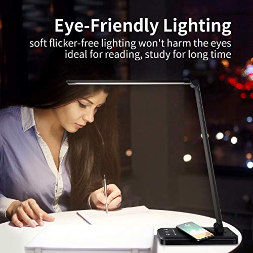 LED-Desk-Lamp-with-Wireless-Charger-Dimmable-Office-Desk-Light-with-USB-Charging-Port-5-Lighting-Modes-with-10-Brightness-Levels-Touch-Control-Auto-Timer-30-60min-Eye-Caring-Table-Lamps-Black