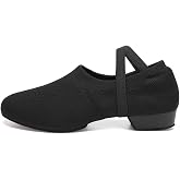 GYUBL Women's Latin Dance Practice Shoes Beginner 1" Low Heel | Close Toe Knitting Standard Ballroom Social Dance Sneaker Suede Sole