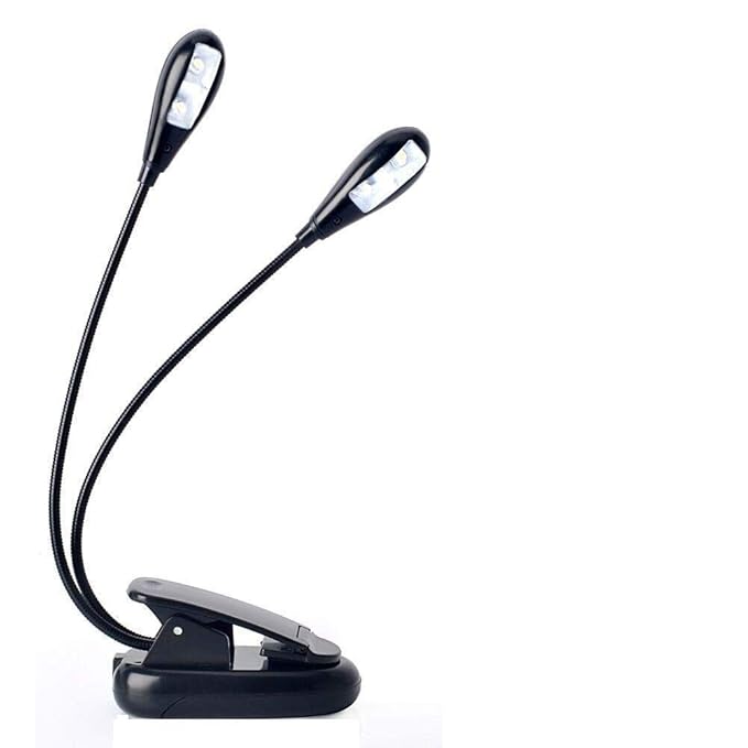 Asuvi Multi Functional USB and Battery Operated Clip on Warm/Book Reading//Music Stand/Portable Plastic Lights with Dual Neck (Black)