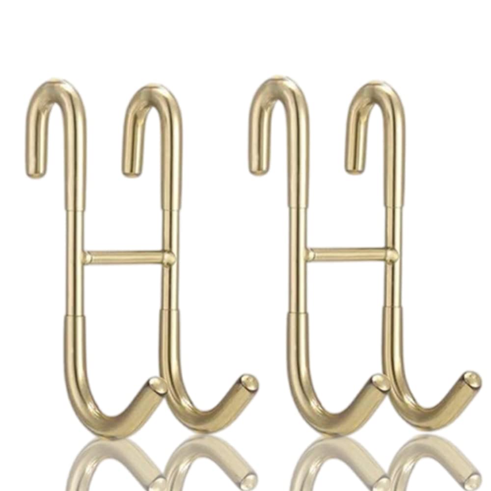 GOWEILE 2 Pack Shower Hooks - Towel Hanging Stainless Steel Over Door Hooks S Shaped for Kitchen, Bathroom (Gold)
