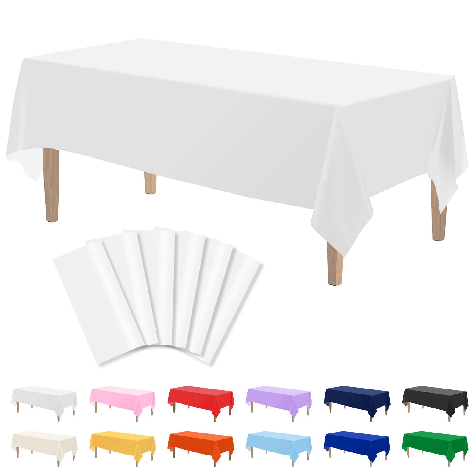 Kopokita 6PCS White Plastic Tablecloths 54 x 108