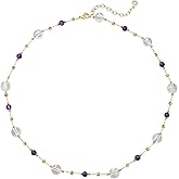 Dremmy Studios 14K Gold Plated Crystal Necklace for Women, Boho Beaded Choker 15.8+2 Inch Adjustable Amethyst & White Crystal Jewelry for Women Birthday Anniversary Valentine's Day Gift for Woman