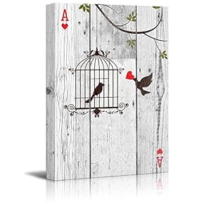 Poker Cards Canvas Wall Art - Hearts Ace - Little Bird Carrying Red Heart to His Lover Gallery Wrap Modern Home Art | Ready to Hang - 12x18 inches