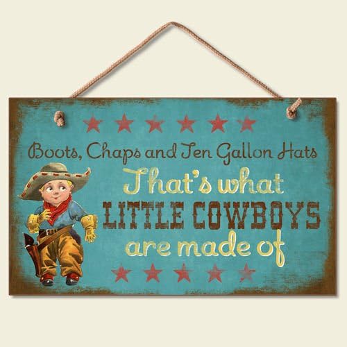 Highland GraphicsNew Sweet Little Cowboys Sign Wood Plaque Western Art Decor Boots Hats Picture,blue