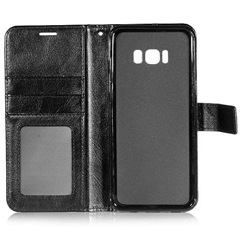 Samsung Galaxy S8 Plus Case, HLCT PU Leather Case, with Soft TPU Protective Bumper, Built-in Kickstand, Cash and Card Pockets (Black)