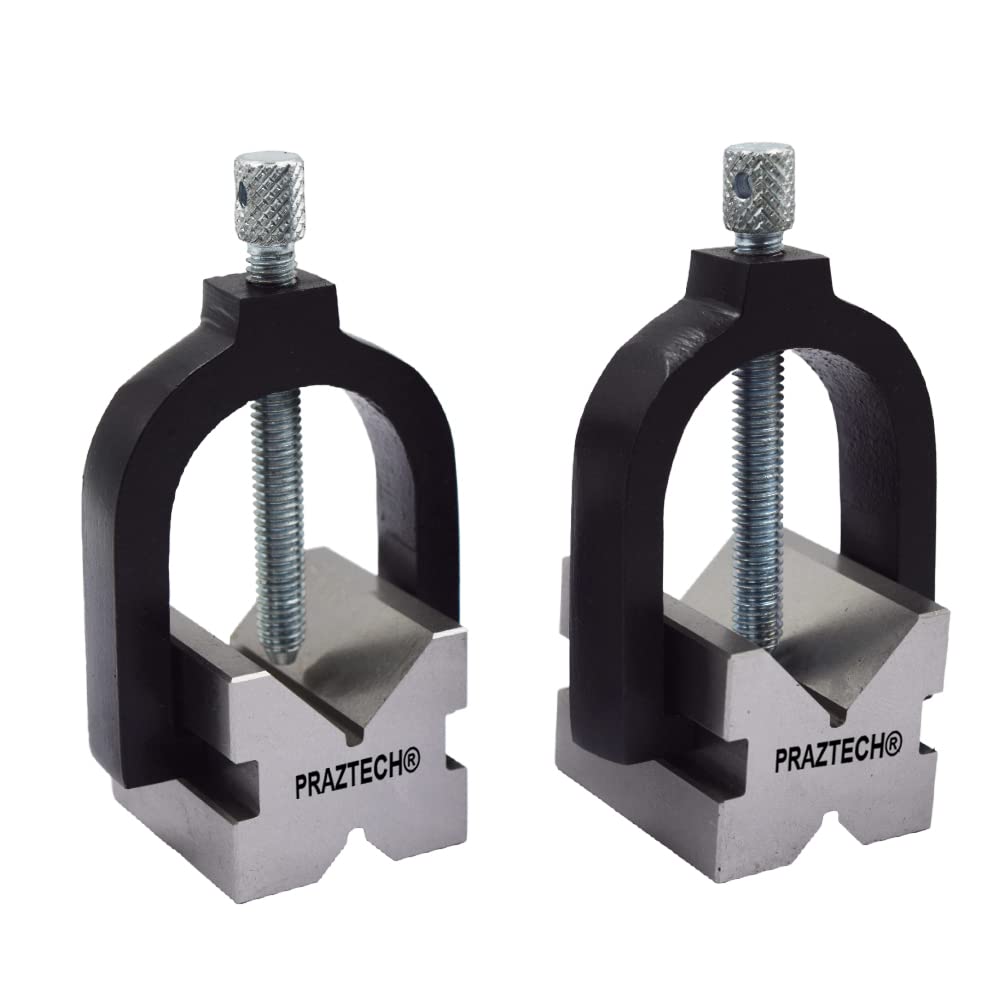 PRAZTECH® Hardened Precision Engineer V Block Clamps Set Vee Block | Matched Pair | Clamping Workholding DIY Tool (63 x 50 x 50mm)